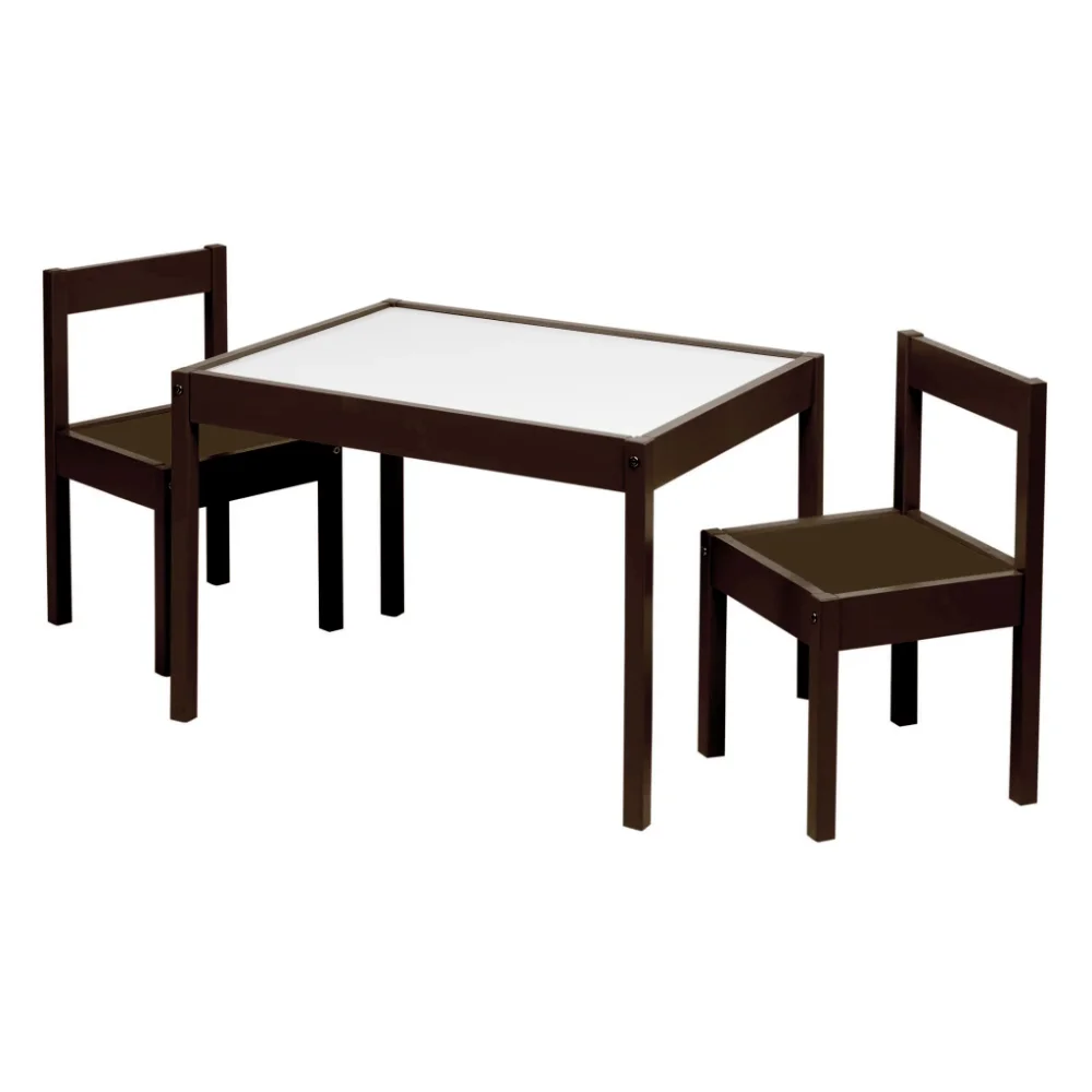 3-Piece Dry Erase and Wood Activity Table and Chairs Set, Espresso, 25