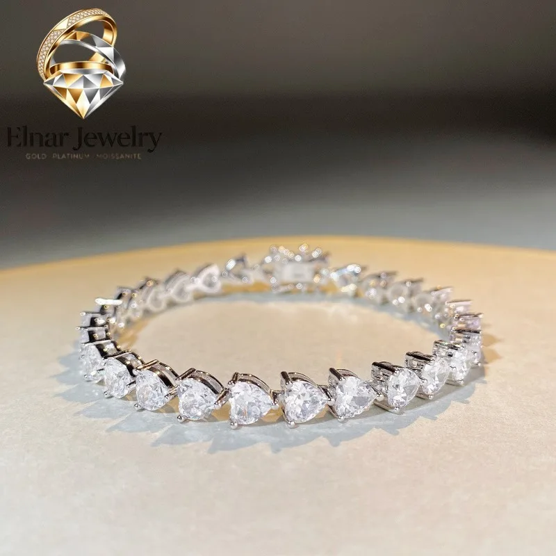 Elnar Jewelry Luxury Solid Platinum PT950 Love Bracelet Women's Bracelet Full Diamond Heart-shaped Moissanite Diamond Bracelet