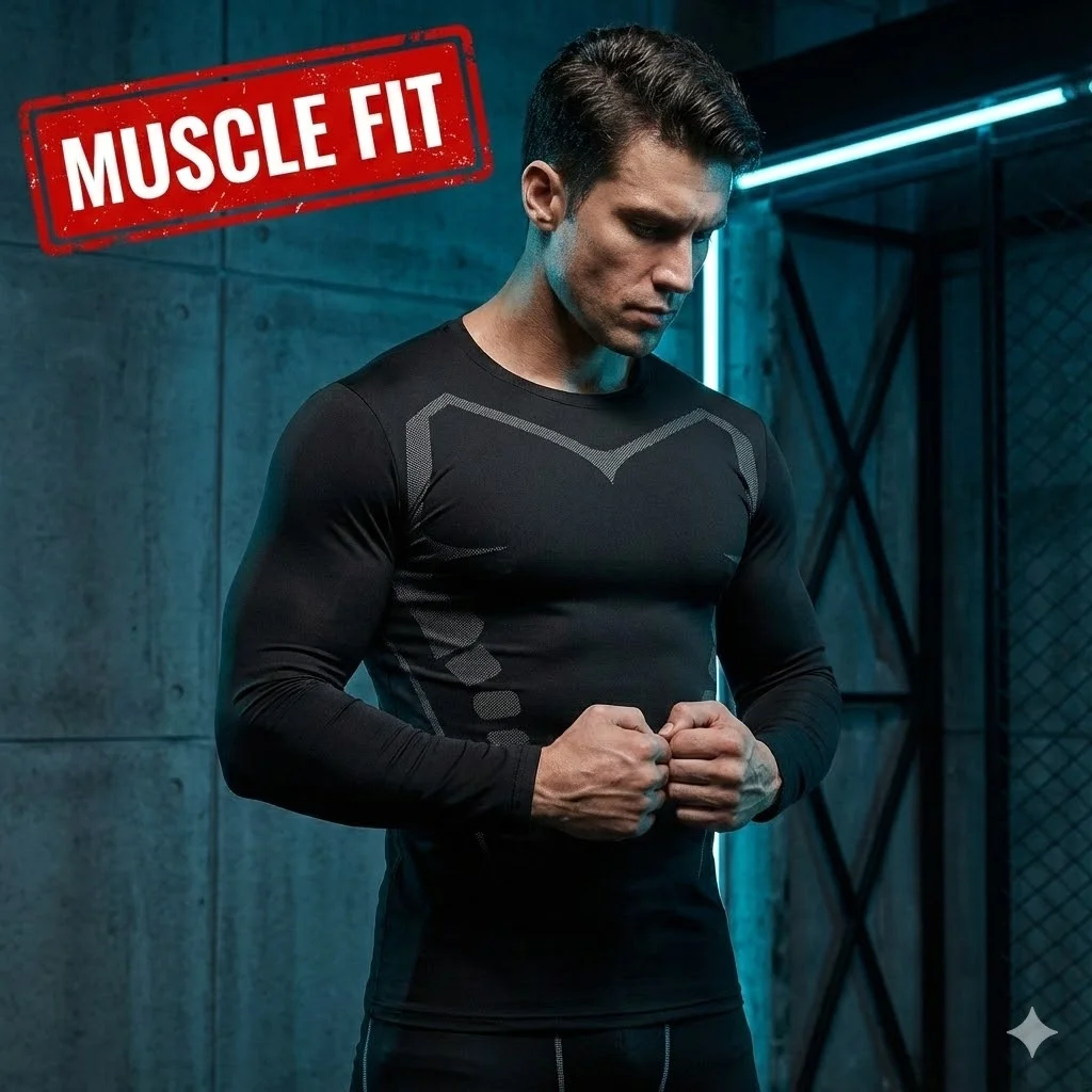 تي شيرت رياضي رجالي مناسب للعضلات، قميص ضغط عالي المرونة وأكمام طويلة قابل للتنفس، ملابس رياضية على شكل طبقة أساسية للحارس #1
