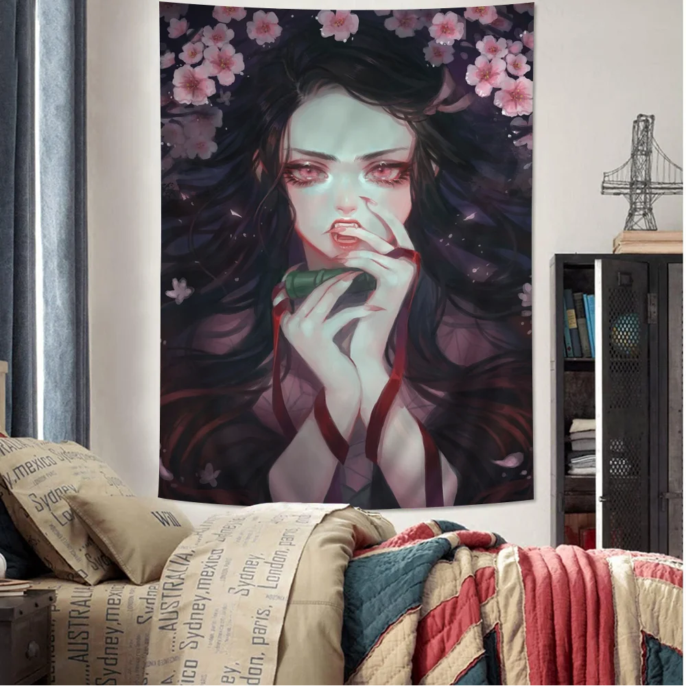 Demon Slayer Nezuko Kamado Hippie Wall Hanging Tapestries Art Science Fiction Room Home Decor Kawaii Room Decor