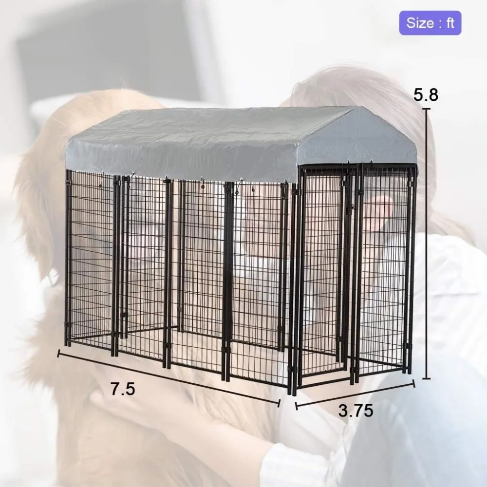 Dog Kennel Outdoor Dog Pen Playpen House Heavy Duty Dog Crate Metal Galvanized Welded Pet Animal Camping