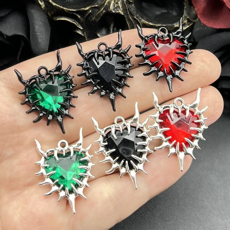 4pcs Gothic Thorn Heart Charms Spiky Burning Heart Pendant Punk Necklace Earring DIY Thorns Charms Jewelry Handicraft Making