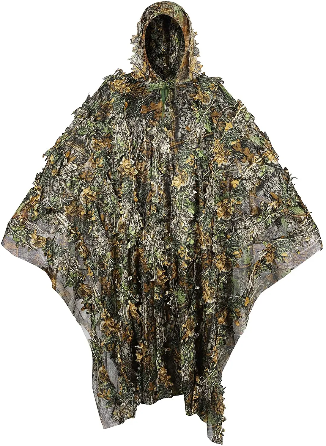 Camouflage Ghillie Poncho 3D Leaves Hunting Cape Camouflage Cloak Stealth Ghillie Suit for Military CS Woodland Hunting