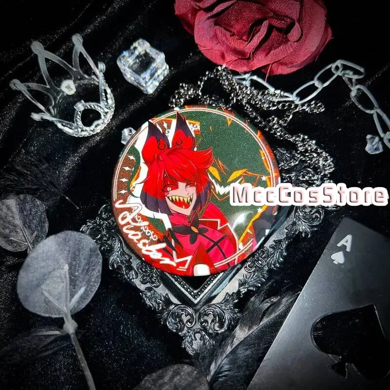 Hazbin Hotel Alastor Vox Lucifer Angel Dust Adam 75Mm Double Flash Badge Anime Postcard Cartoon Brooch Bag Decor Gift Cosplay view 2