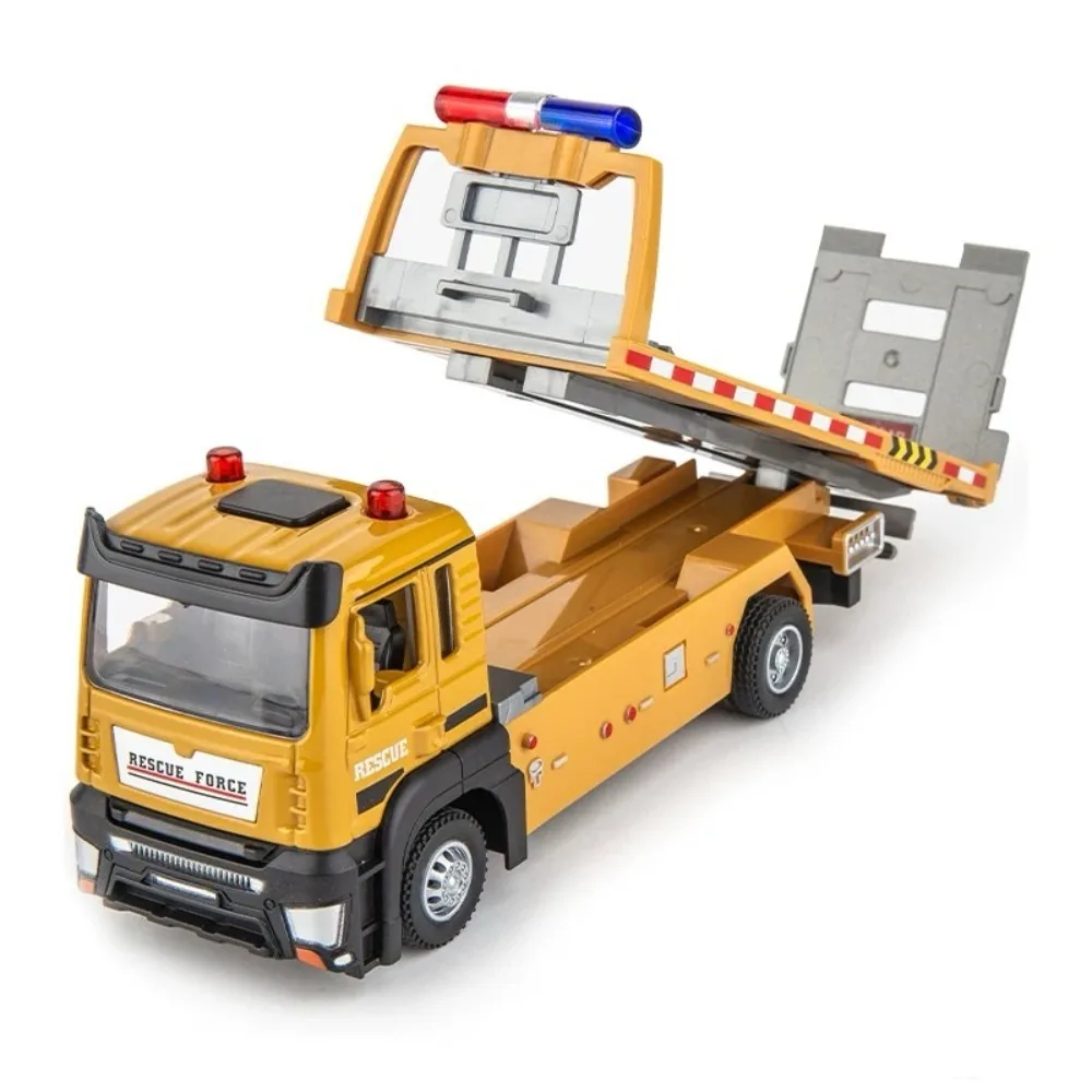 

1:32 модель плоского прицепа, игрушечный автомобиль из сплава, литой под давлением, дорожно-спасательная модель, инженерные модели автомобилей, звуковой свет, игрушки для детей