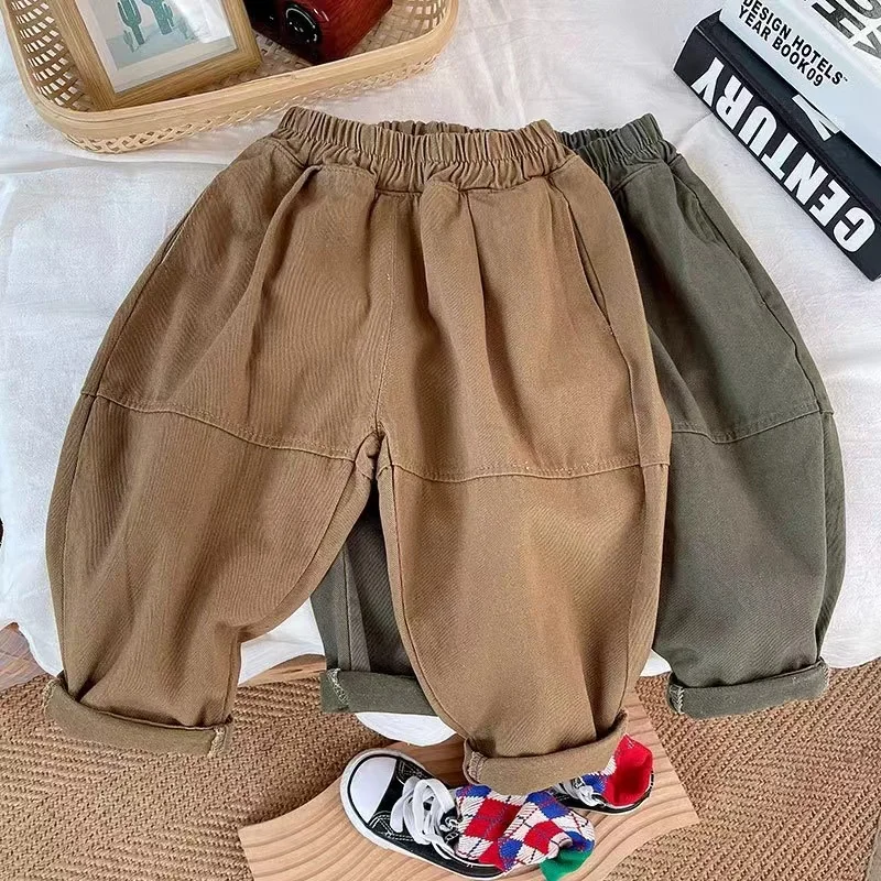 

2023 New Boys Pants Spring Korean Casual Work Pants Japanese Loose Solid Color Children'S Pants