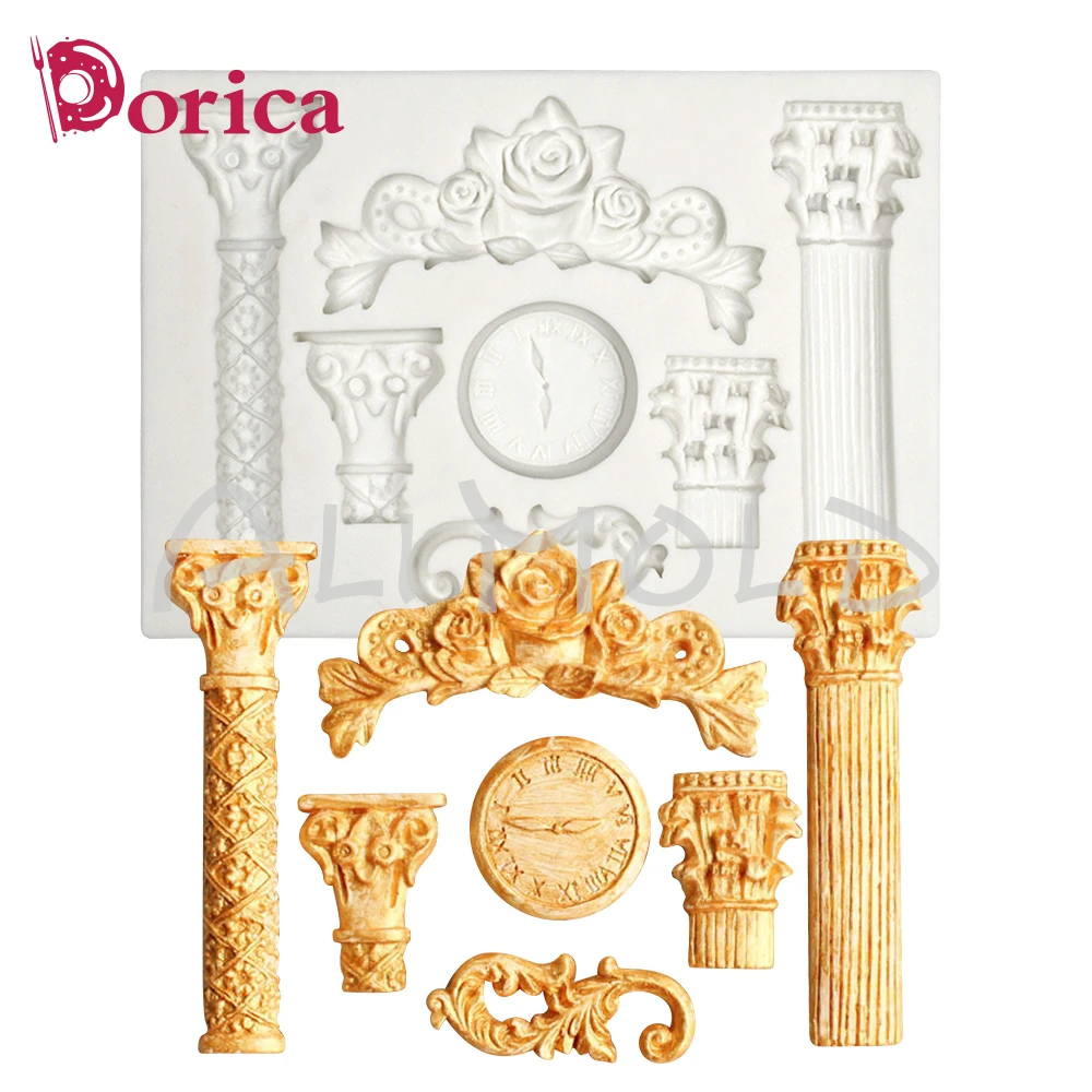 Roman Column Clock Relief Silicone Mold Sugar Fondant Chocolate Mould DIY Plaster Clay Molds Home Decorating Tools Cake Bakeware