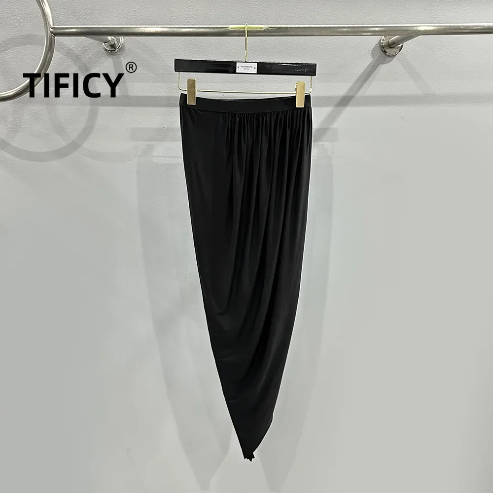 

TIFICY High Steet Midi Skirt Women's Spring/Summer Black Comfortable Knitted Bag Hip Stacking Half Body Slimming Skirt