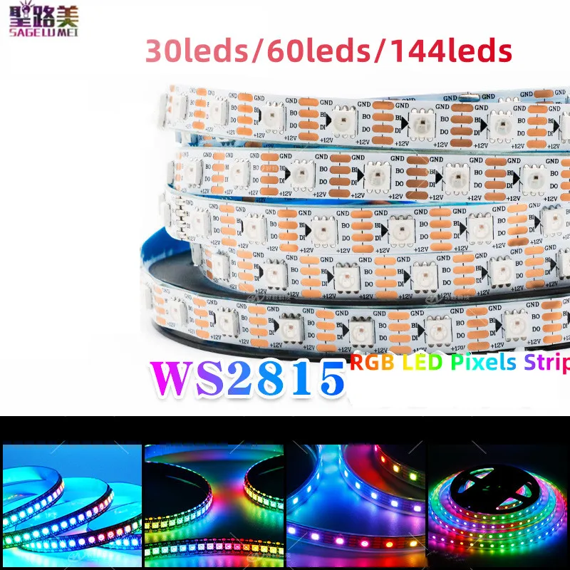 1/5m WS2815 RGB LED Pixels Strip Lights 30/60/144 Leds/m DC12V  IP30/65/67 Individually Addressable Updated LED Dual-Signal Tape