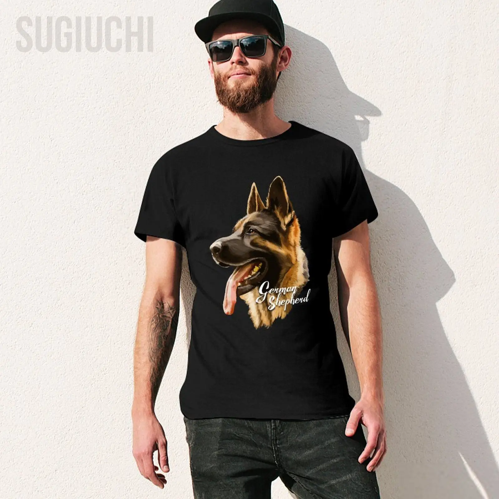 Men German Shepherd Dog Tshirt Tees O-neck T Shirts Women Boys 100% Cotton Short T-Shirt Unisex All Seasons