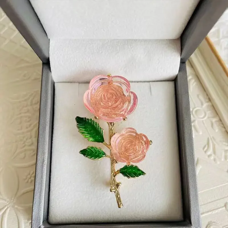 Luxury Rose Flower Brooches For Women Fashion Enamel Pins Elegant Clothing Accessories