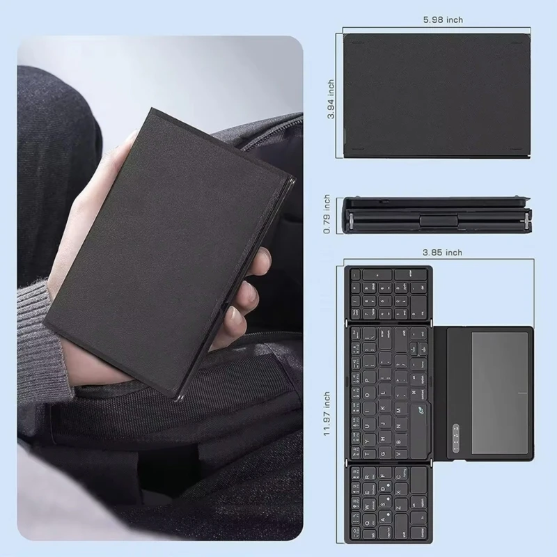 Foldable Wireless Keyboard With Large Touchpad And Numeric Keypad Auto Sleep For Tablets, Smartphones, Laptops