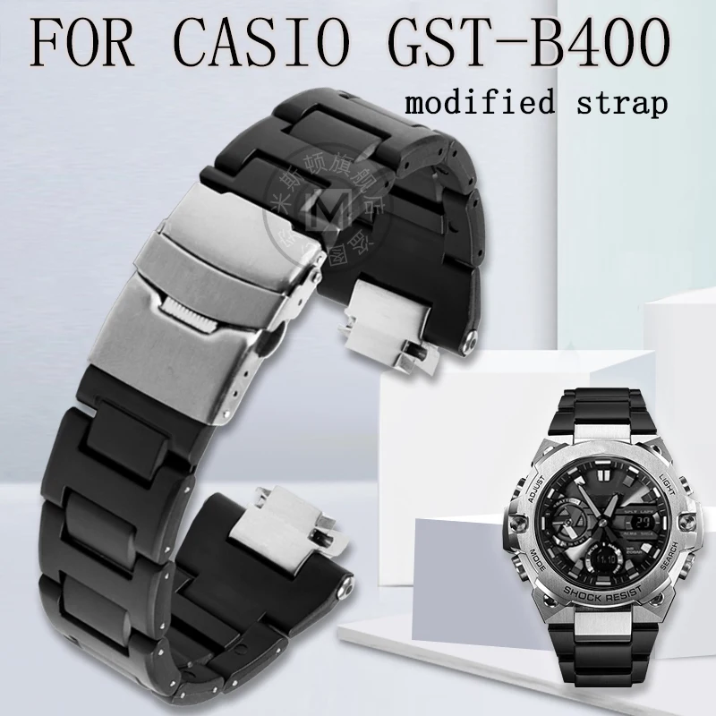 

Modified strap For Casio G-SHOCK Steel Heart GST-B400 GST-B400AD watchband accessories plastic steel replacement bracelet black