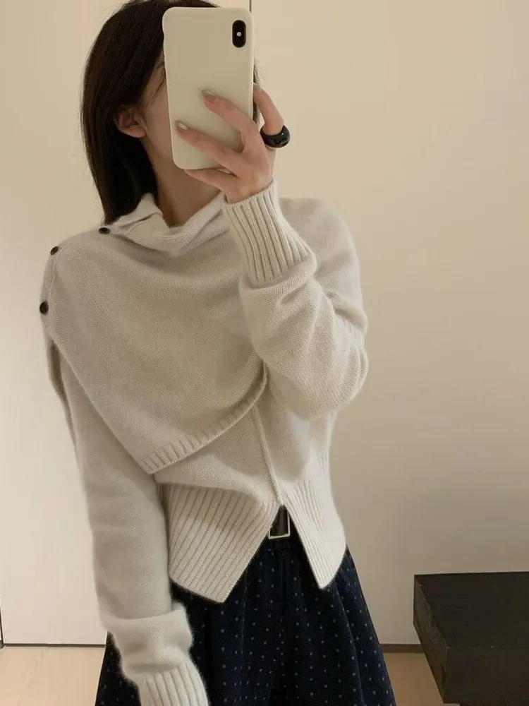 

Ele High Collar Knitted Sweater And awl Two Piece Set for Women Autumn Winter Faion Loose Fit Warmth And Sle