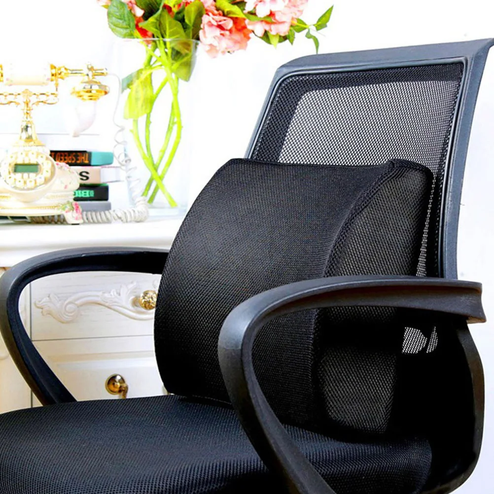 

Memory Foam Lumbar Pillow Black Mesh Fabric Car Seat Back Support Cushion Ergonomic Design Pain Relief Driving Home Office