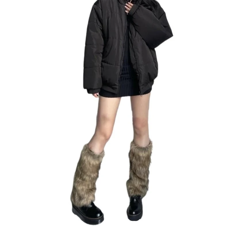 

Y5GC Women Boot Shoe Cuffs Harajuku Gothic Solid Faux Fur Leg Warmer Socks Streetwear