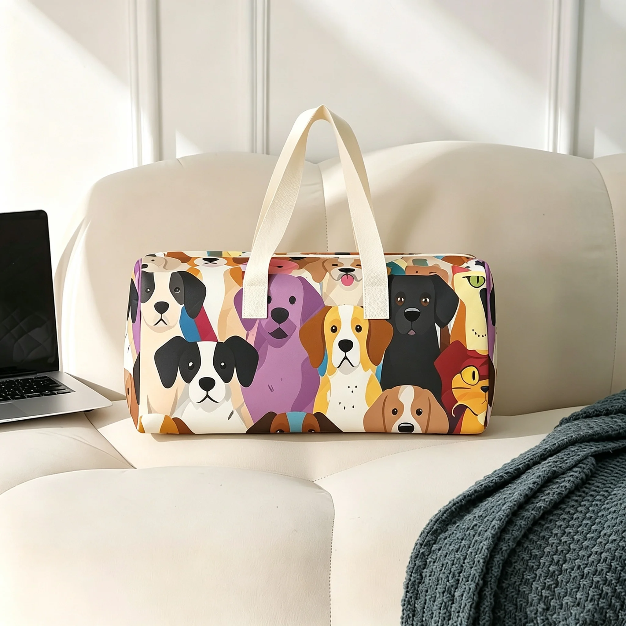Travel Bag Colorful Kitten Printed Casual Handbag Reusable Fashionable Backpack Multifunctional Handbag Printed Shopping Bag