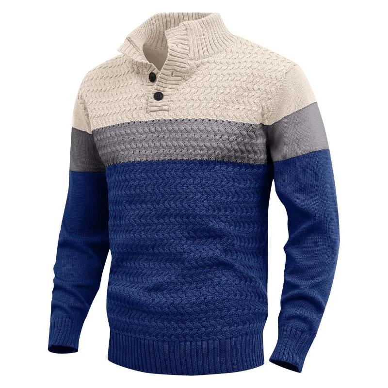 Suéter tipo jersey con tres botones para hombre, cuello simulado, ligero, informal, de punto, Henley