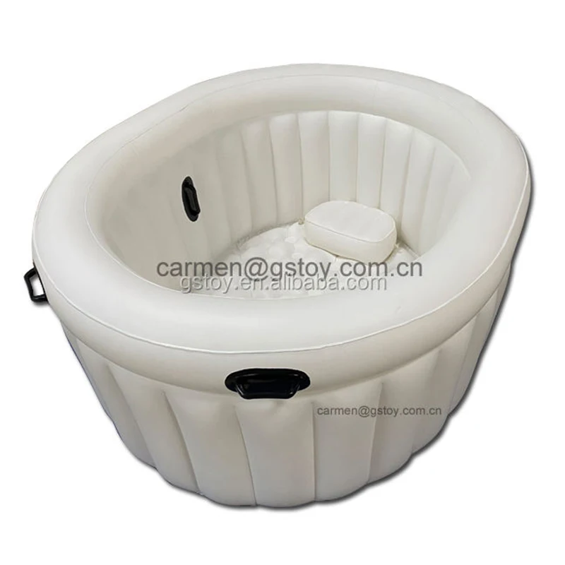 inflatable white birth pool with seat cushion and handles