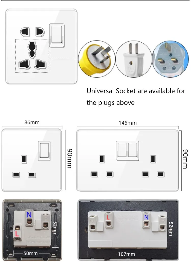 Tempered glass UK wall switch and socket 26