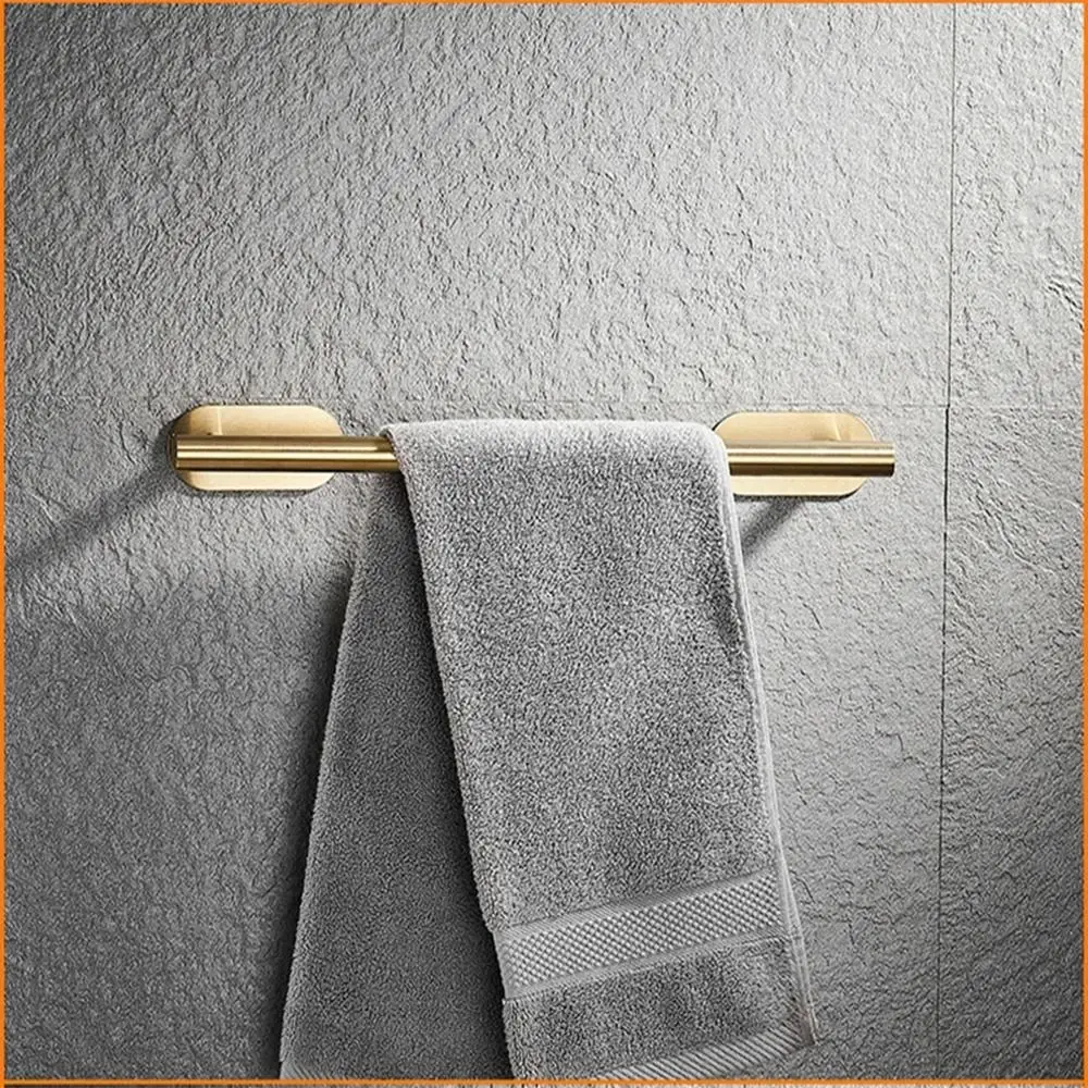 New Stainless Steel Towel Holder No Drilling Self-adhesive Bathroom Organizer Gold Kitchen Storage Rack Home