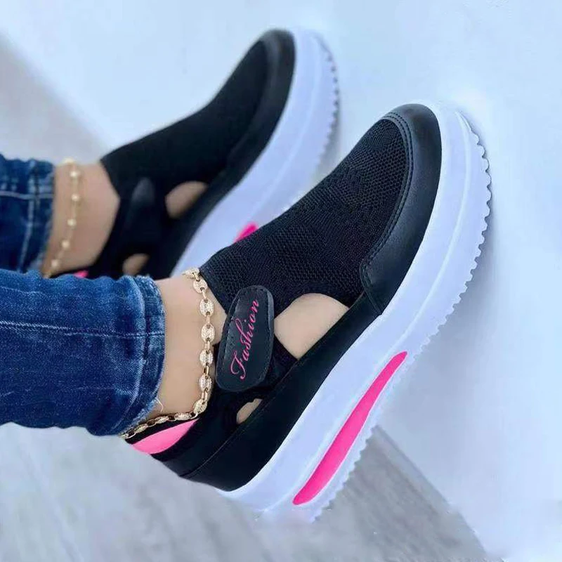 Women Fashion Vulcanized Sneakers Platform Solid Color Flats Ladies Shoes Casual Breathable Wedges Ladies Walking Sneakers