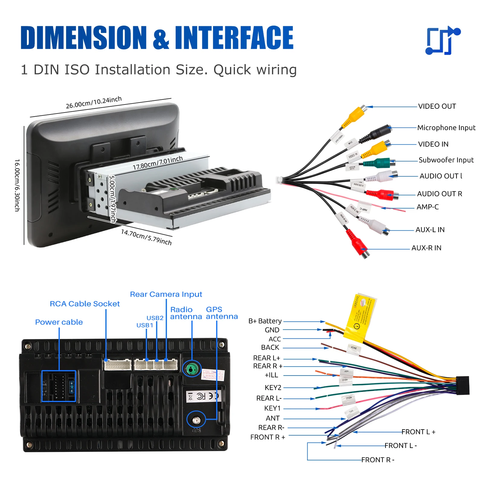 ESSGOO راديو سيارة أندرويد 14 10.1 بوصة Single DIN، شاشة دوارة، كاربلاي لاسلكي، GPS NAVI، FM RDS، بلوتوث، واي فاي، أزرار لمس ملونة مع ميكروفون #6