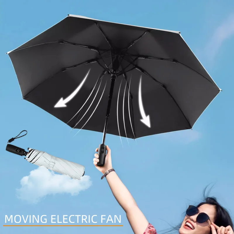 Folding Umbrella With Fan Silver Glue 2600mAh Lithium Battery Rechargeable Umbrella Portable UV Rays Protection Folding Umbrella