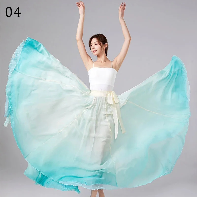 Classical Dance Costume Women Gradient Chiffon Oriental Elegant Big Swing Dance Skirt Chinese Dance Practice Performance Dress