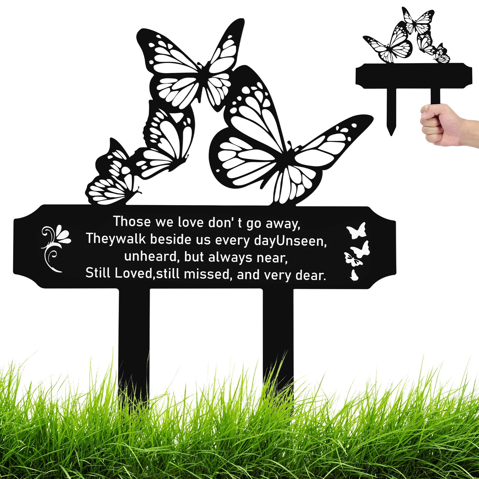 Butterfly Memorial Stake Butterfly Cemetery Decoration for Grave Metal Grave Plaque Stake Marker 11.8 x 11inch Cemetery Grave