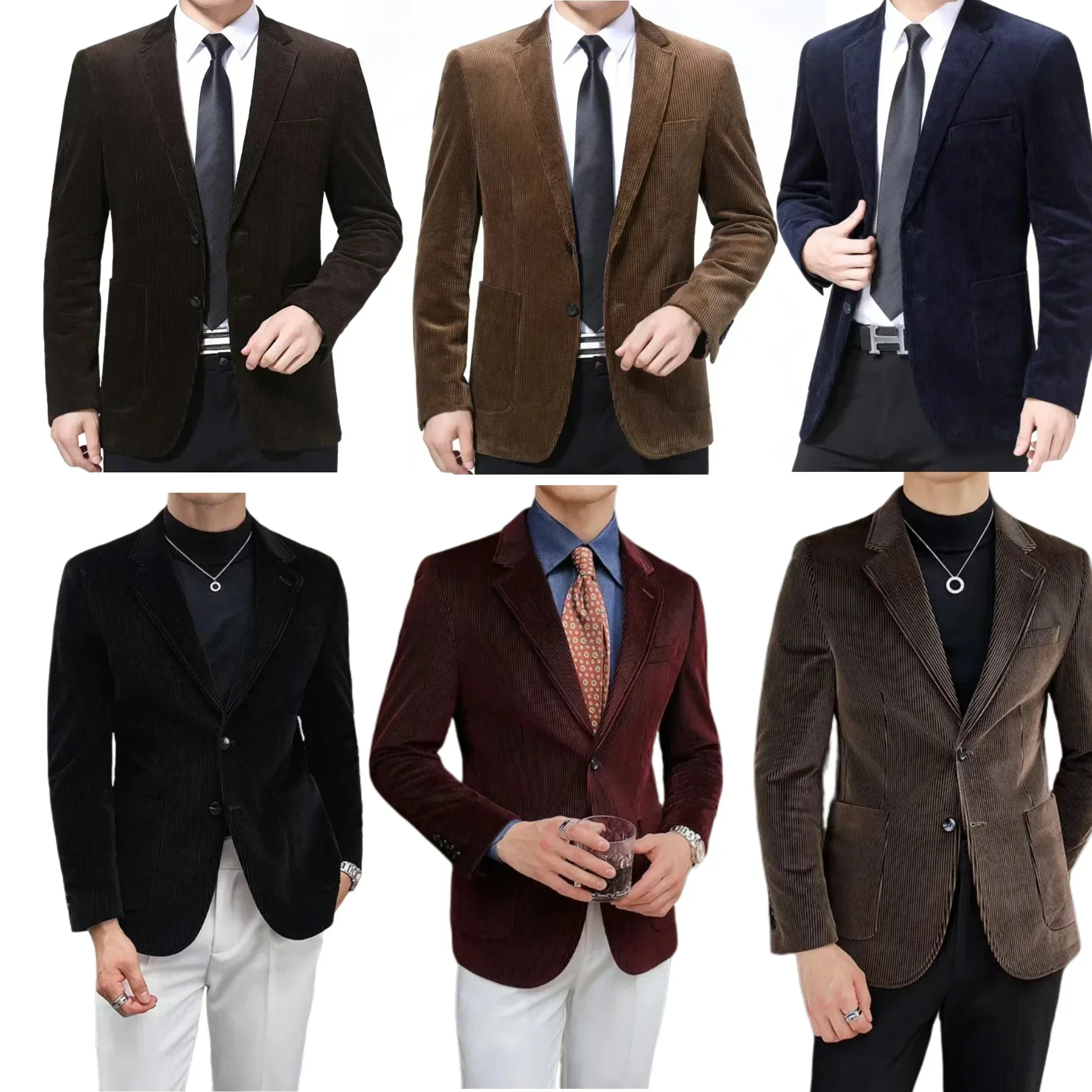 

Corduroy Men's Casual Single Blazer Vintage Notch Lapel Regular Suit Elegant Tuxedos Set for Wedding Evening Parties Prom
