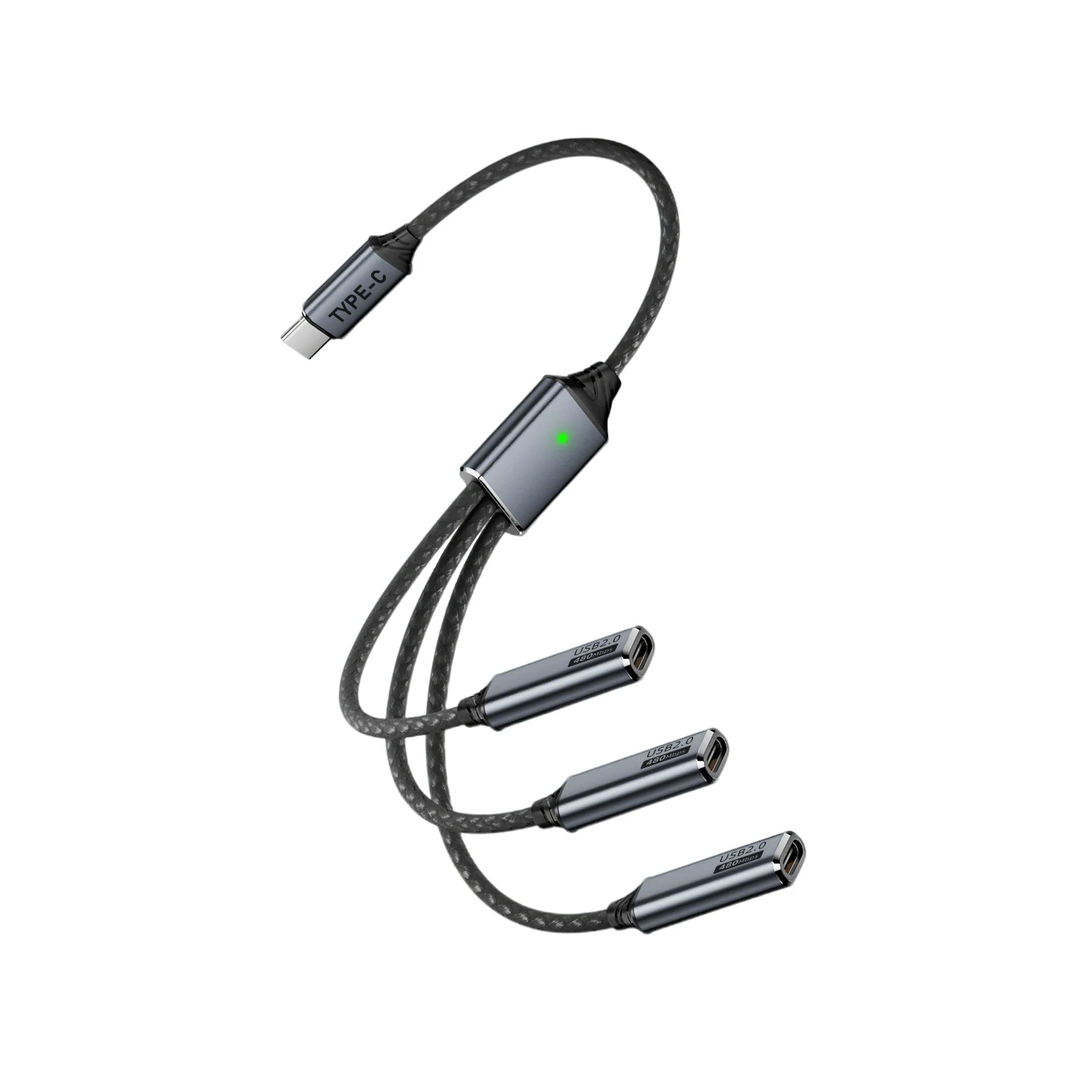 USB Type C Splitter 1 in 3 Out Cable Male to 3 Female Nylon 480Mbps Transfer Data Charging for Android Tablets MacBook Keyboards