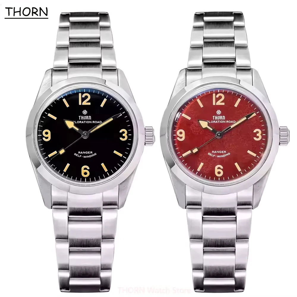 THORN T003 Tribute Vintage 34mm Watch PT5000 Automatic Movement Mechanical Watches Domed Sapphire Luminous 10Bar Waterproof
