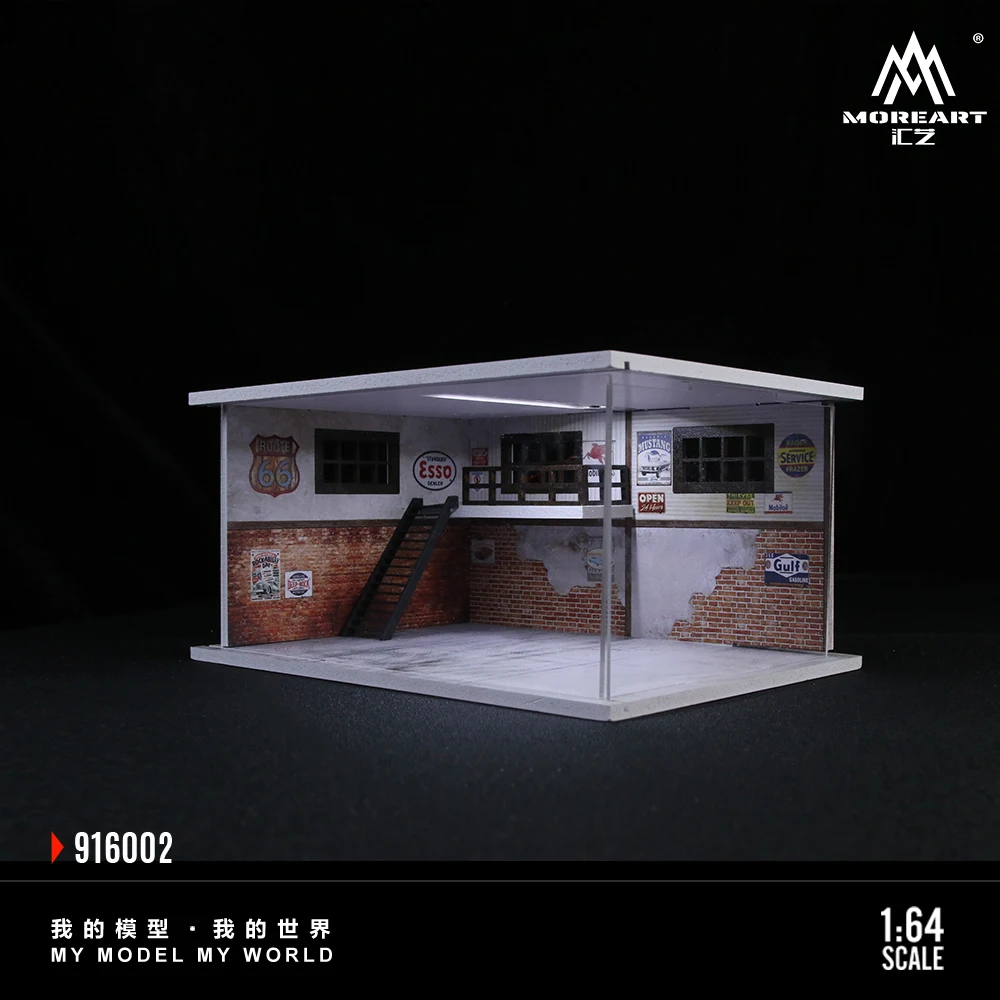 Moreart 1/64 New Series Lighting Version Scene Model No.16 Warehouse Repair Shop Car Friends Gifts Collect Ornaments