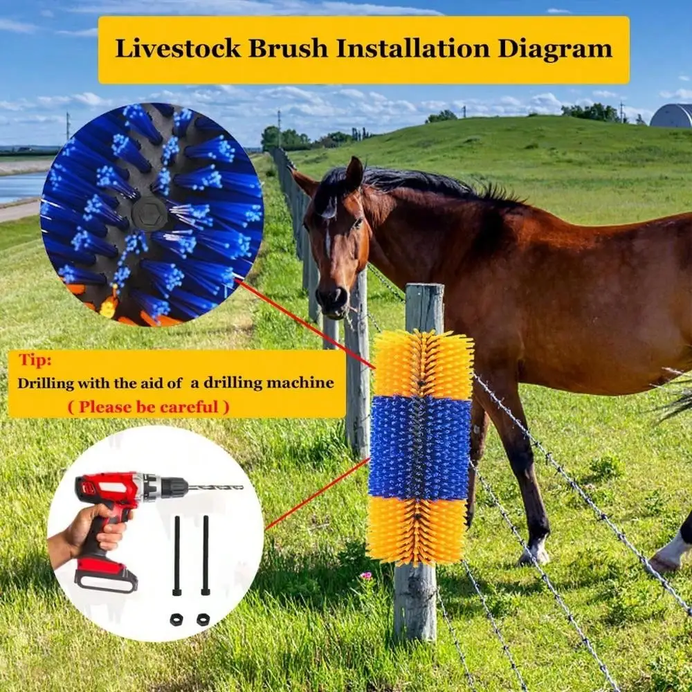 Brosse pour le corps du bétail de ferme, brosse pour le corps du cheval, brosse de nettoyage pour vache laitière, brosse de toilettage universelle pour bétail et cheval