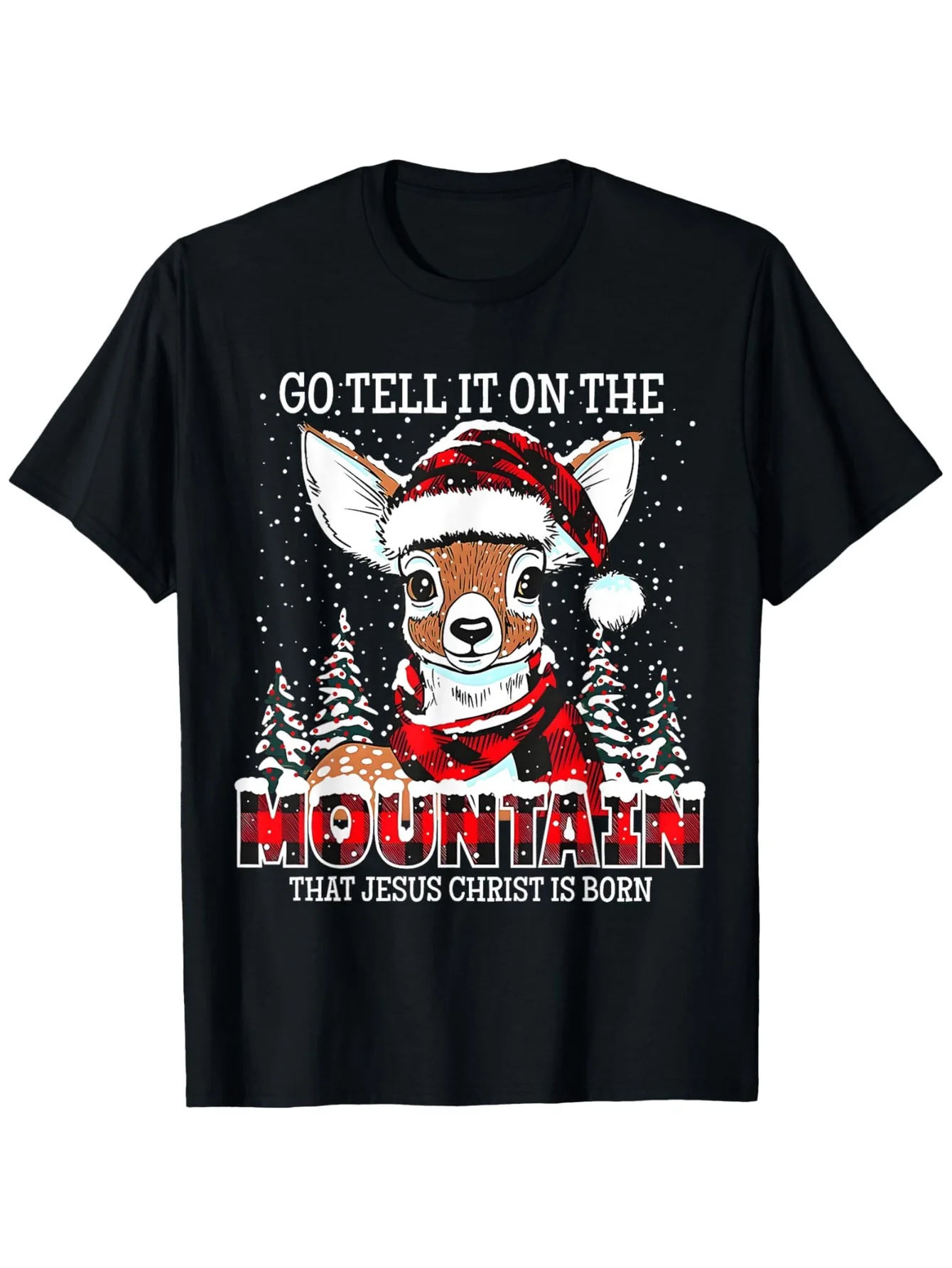 Camiseta cristiana "Go Tell It On The Mountain", sombrero de Papá Noel con ciervo, camiseta de algodón preencogida