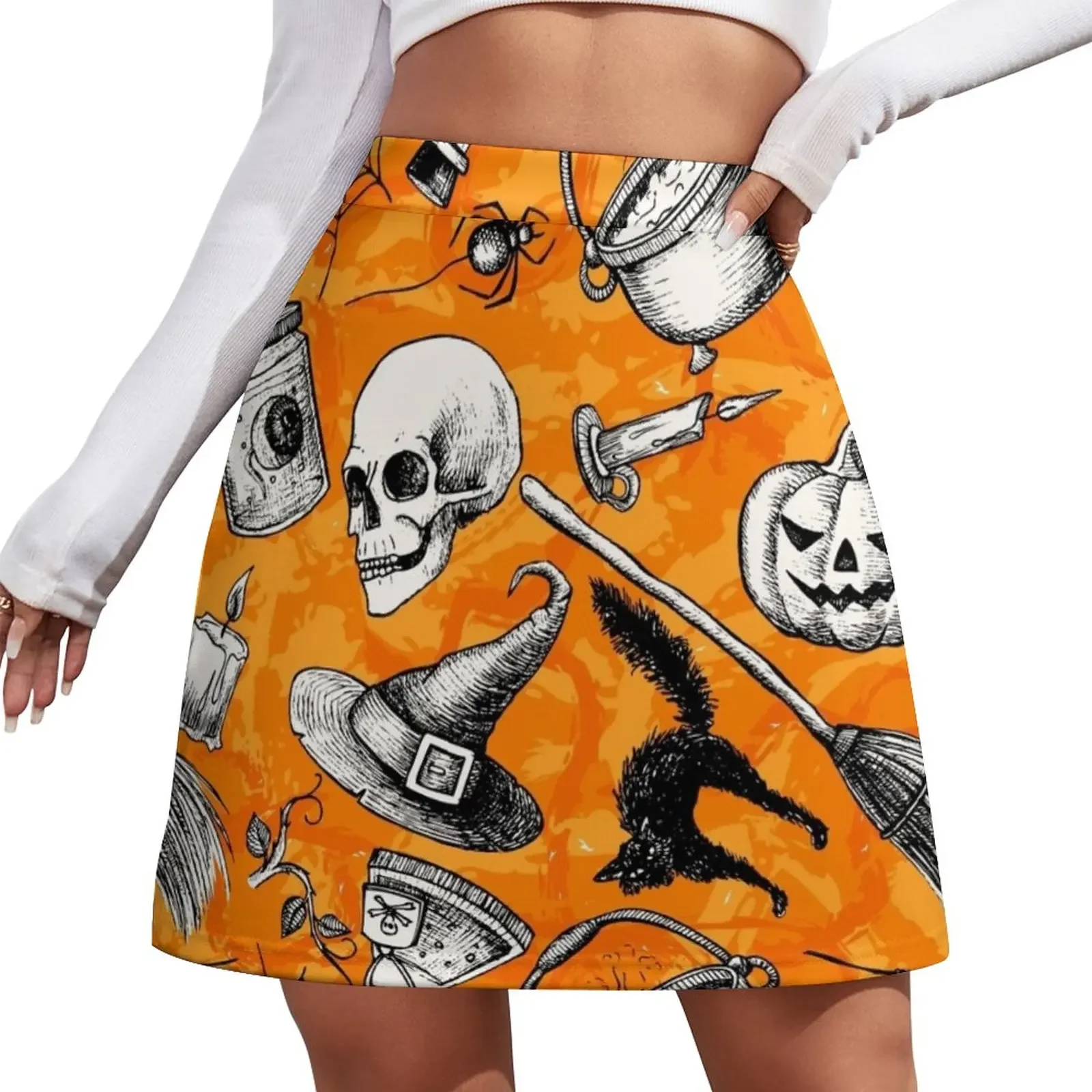 

Vintage Hand Drawn Halloween Mini Skirt dress Summer dress womens clothing korean fashion