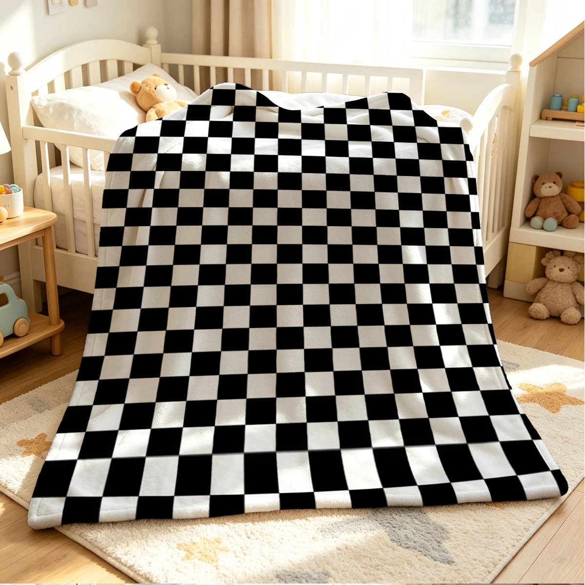 Black Chess Flannel Blanket Warm Soft Halloween Christmas Couch Warm Cozy Decorative Decor Gift for All Season