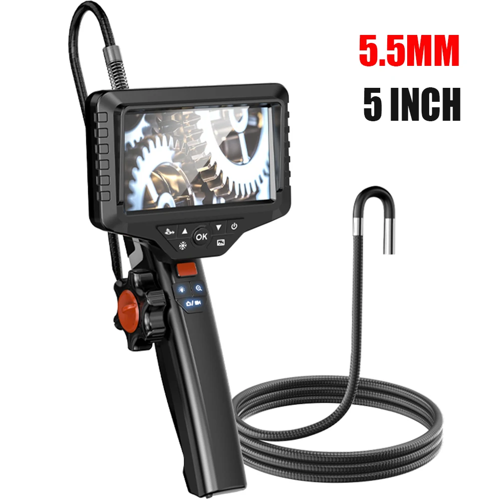 WDLUCKY 500M 5.5MM Lens Articulating Borescope 1080P 5 Inch IPS Screen Two Way 360°Steering Endoscope Camera  Car Mechanics IP67