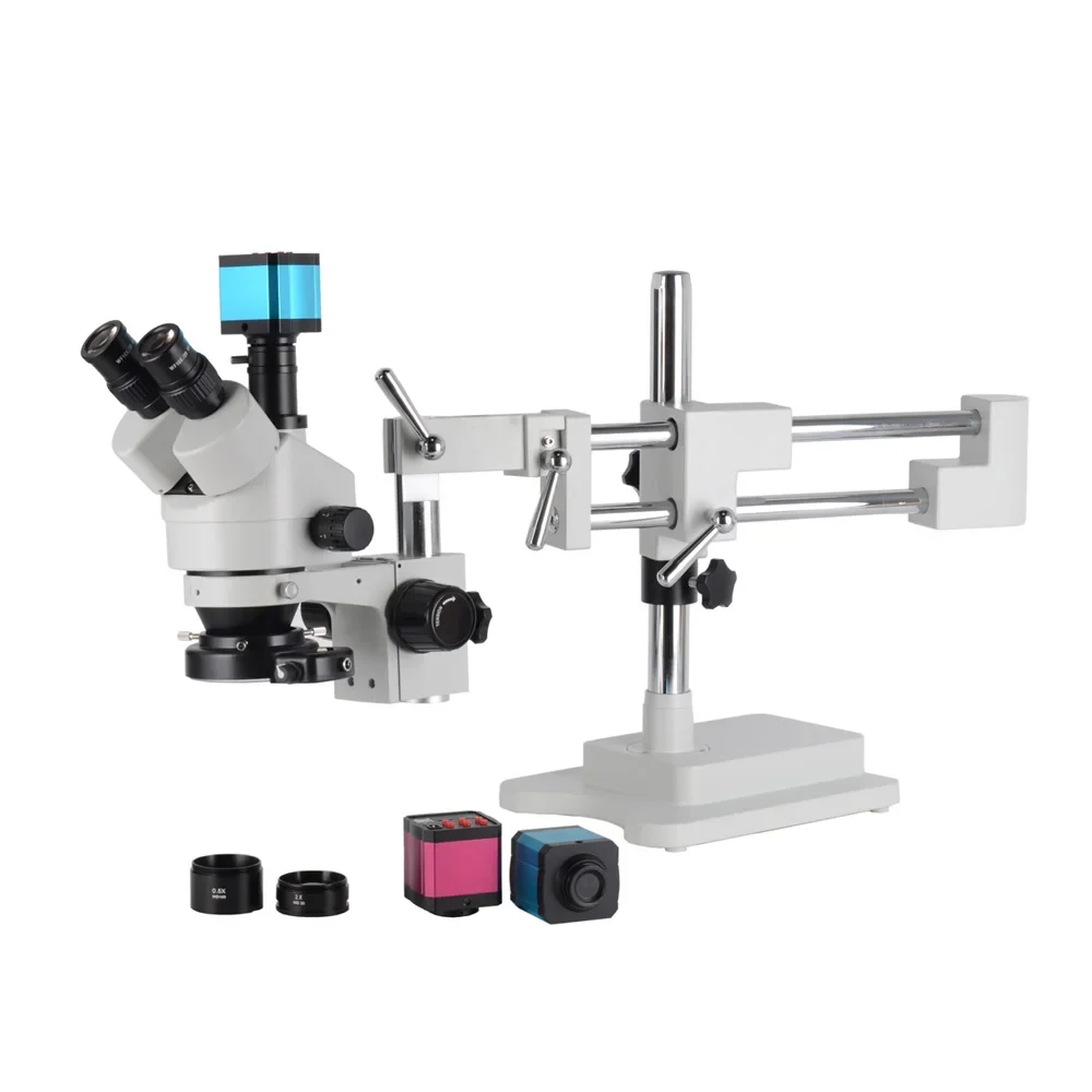 Cámara de microscopio industrial Usb 2025 3,5X-90X microscopio estéreo Focal Digital soporte de doble pluma Trinocular para teléfono móvil