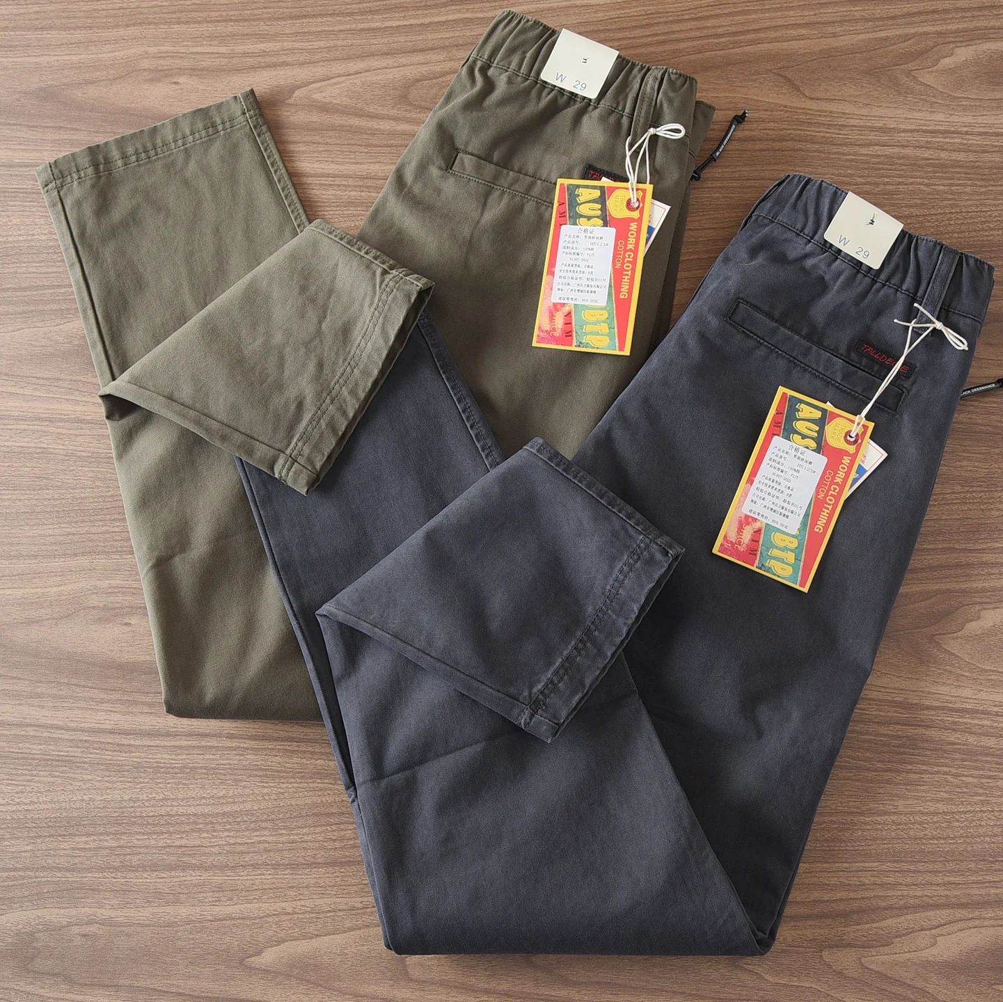 

Retro Waed Pure Cotton Thi Autumn Winter Men's Casual Pants Straight Khaki Simple Workwear Trousers Straight Leg Fit