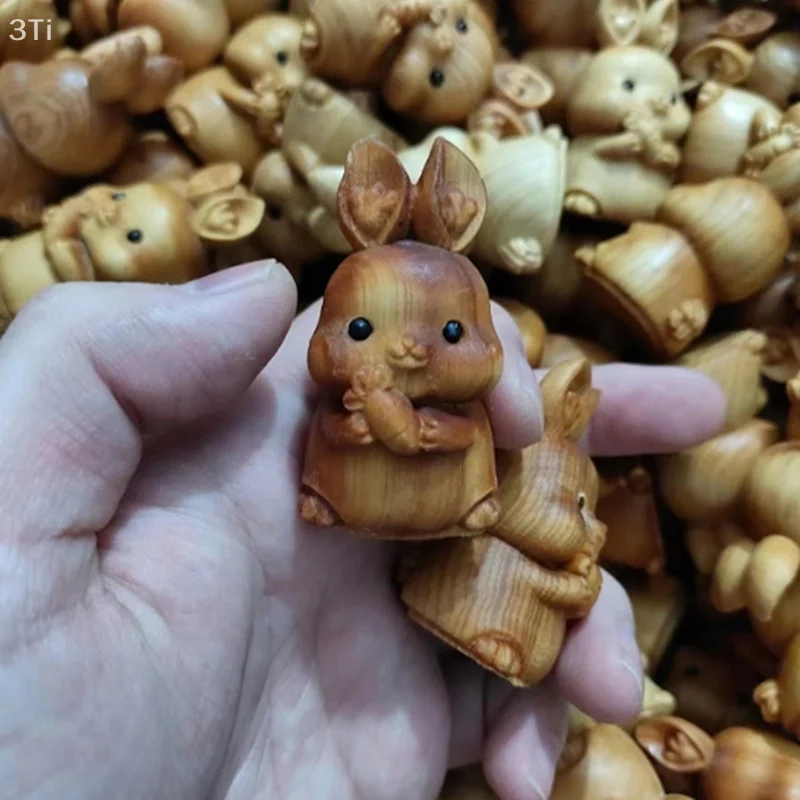 1 Piece Children's Gift Ornaments Mini Wood Carving Chinese Zodiac Dog Tiger Dragon Cute Small Animal Statue Handicraft