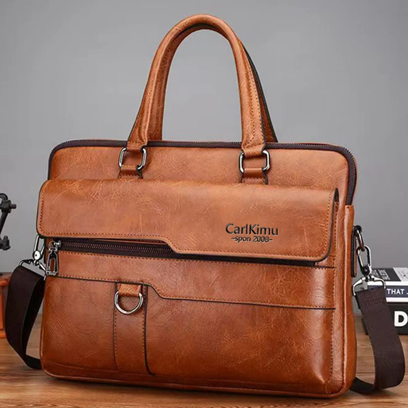 

Fashion Vintage Business Handbag, Multi-zip Pocket Leather Briefcase for Outdoor Trips, Business Trips and Daily Carry
