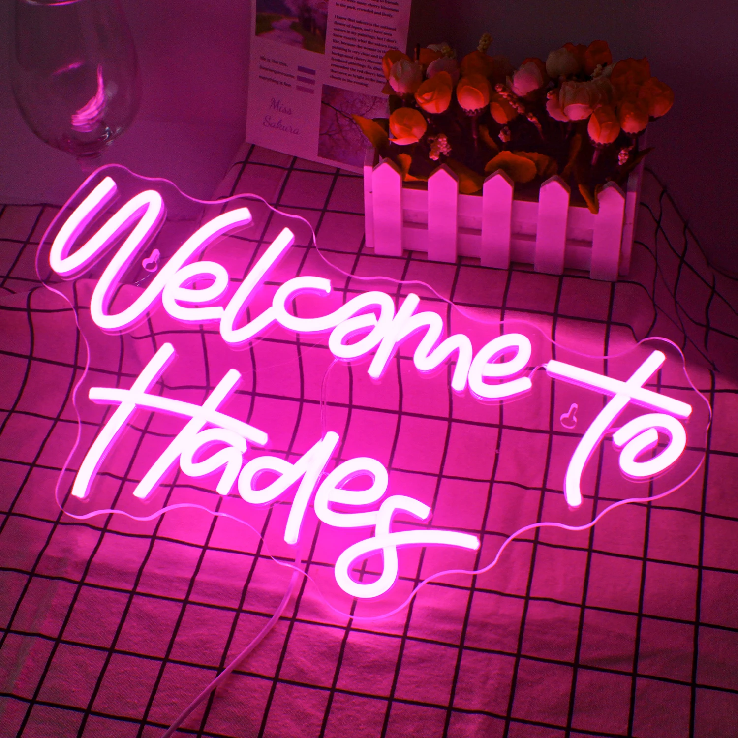 Welcome To Hades Neon Signs Dimmable Pink LED Lights Wall Decor Theme Romm Decoration For Bedrooms Hotels Bars Cafes Neon Lamp