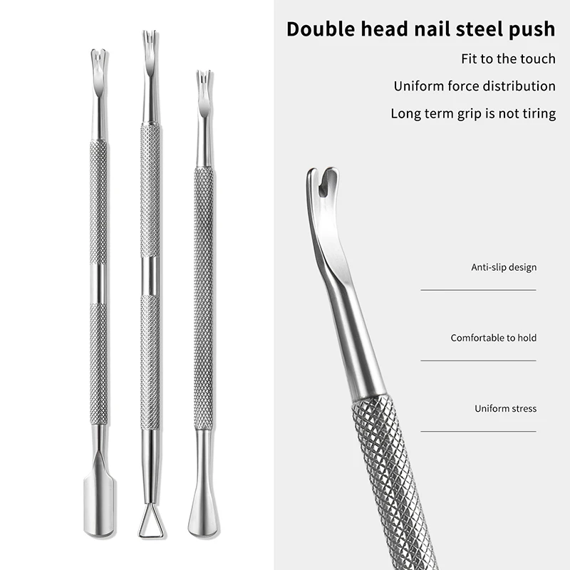 Dual-head nagelriemverwijderaar Dode huidschuiver Roestvrij staal Nail Art Manicure Tool Schraper Nagelreiniger Trimmer