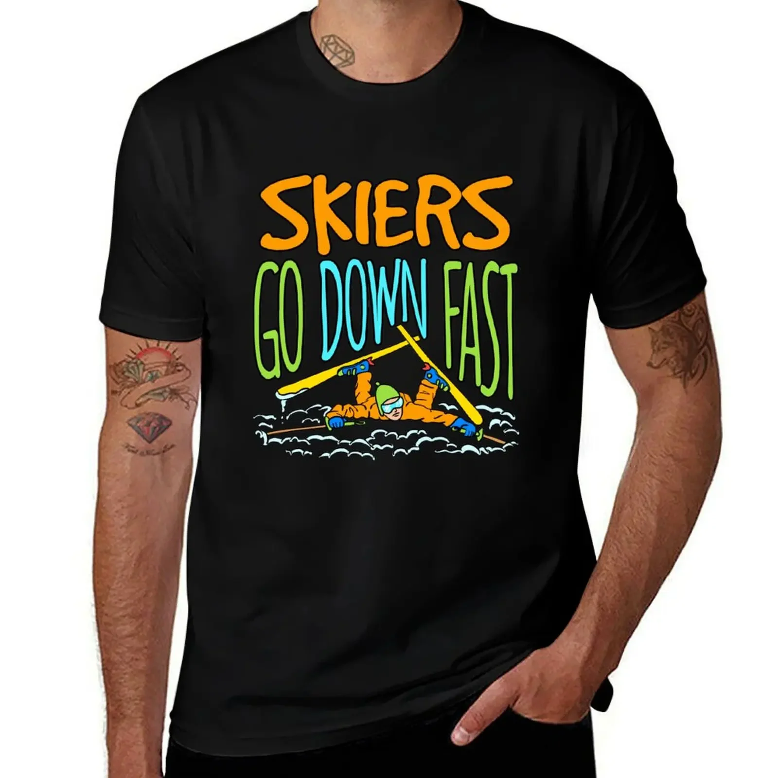 Skiers Go Down Fast Skiing T-Shirt plus size tops hippie clothes sublime cute tops mens plain t shirts