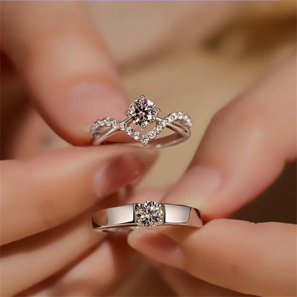 Trendy Luxury Zircon Couple Rings For Women Men Opening Adjustable Wedding Anniversary Delicate Jewelry Gifts