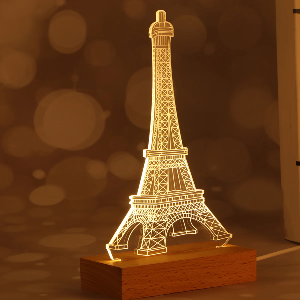 ثلاثية الأبعاد الوهم ليلة مصباح LED ضوء دافئ قاعدة خشبية USB بالطاقة ديكور المنزل غرفة طبق من الأكريليك الوهم الخفيفة