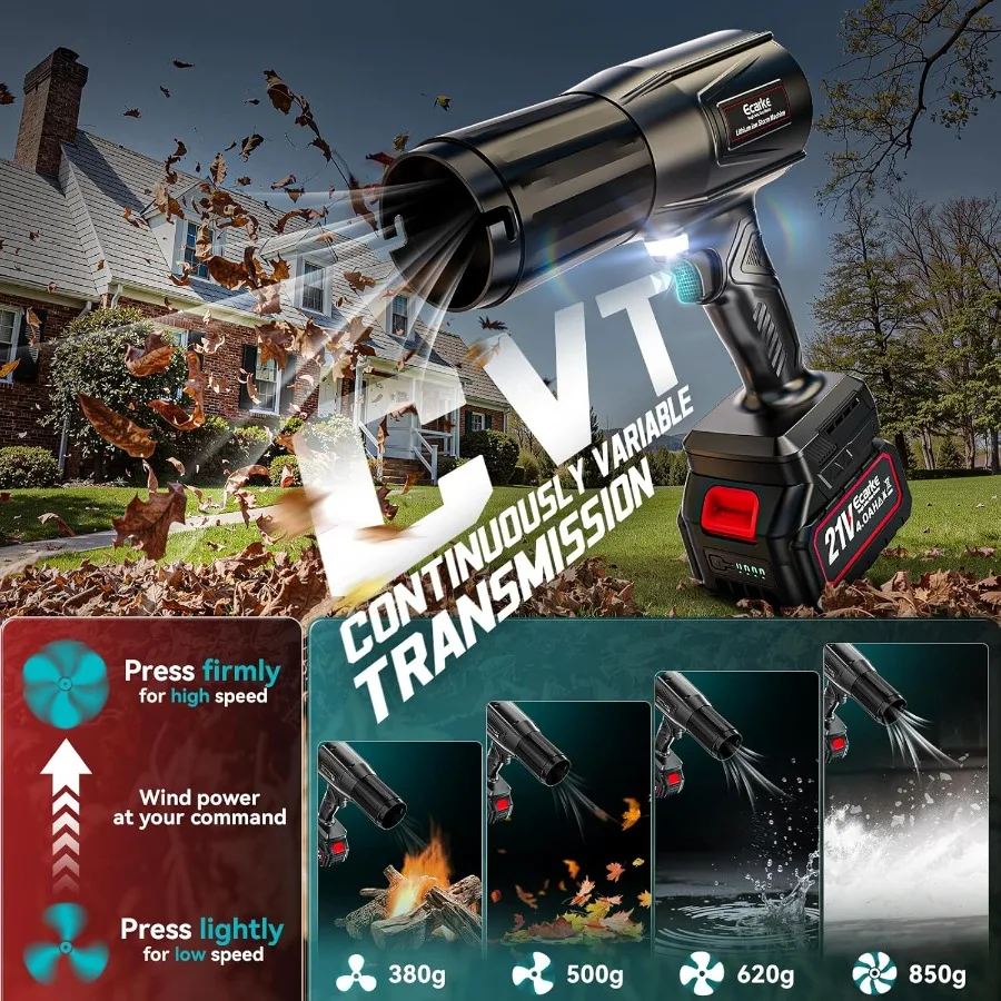 Soffiatore portatile senza fili con motore brushless da 800000 giri/min per una efficiente cura del prato, la pulizia del patio e la rimozione dei detriti include