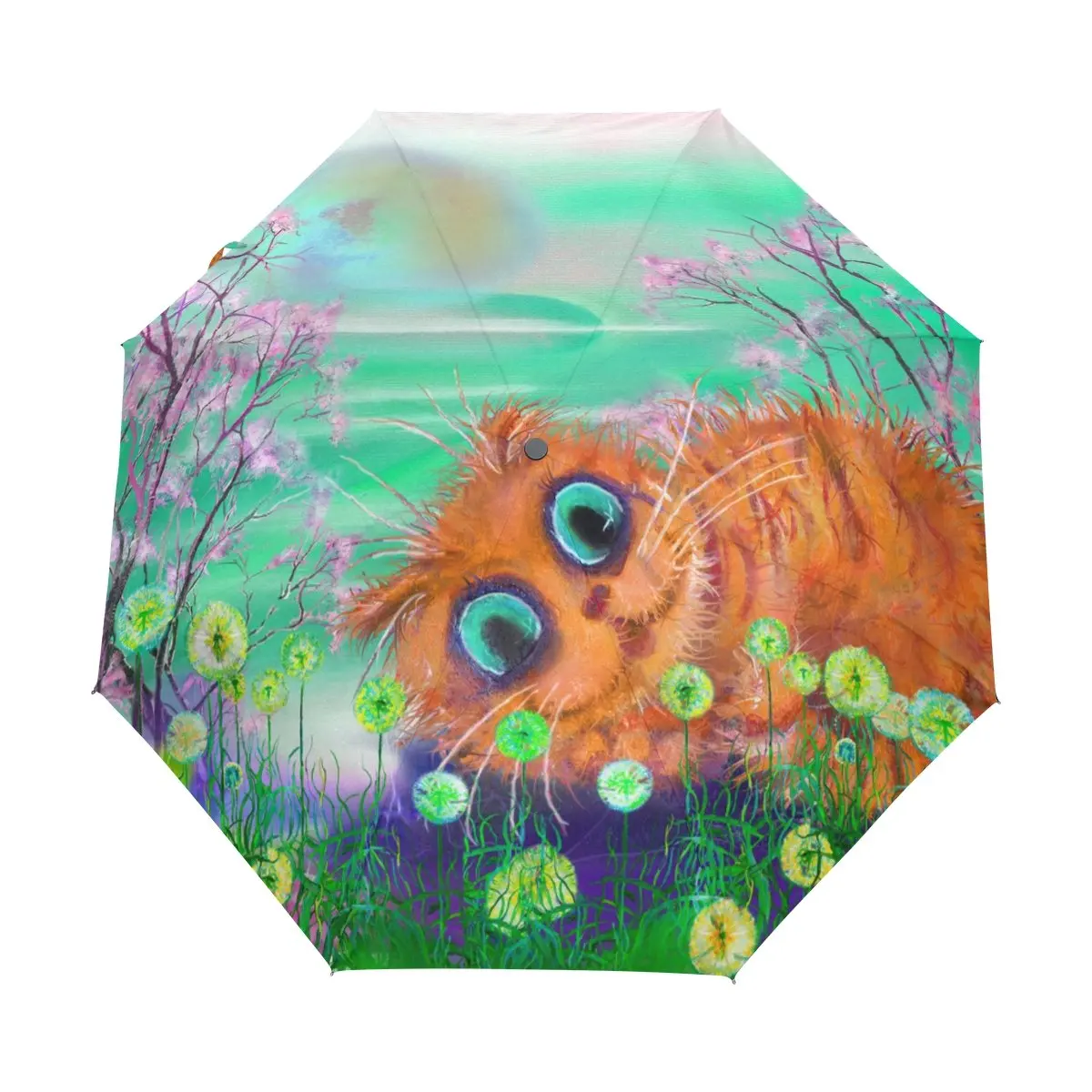 

Funny Cartoon Cat Folding Umbrella Kawaii Pet Kitten Animal Compact Windproof Travel Umbrellas Rain Sun for Women Girls Kids